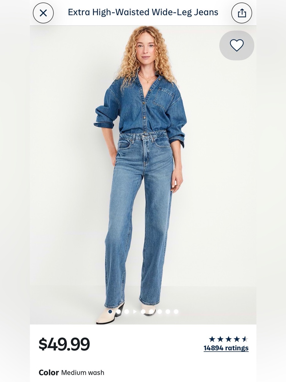 Old Navy Extra High-Waisted Wide Leg Medium Wash Jeans size 18 Long